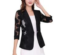 FULUJIDI Suit Jackets Blazers 3/4 Sleeves Jacket Women Thin Summer Lapel See-Through Flower Mesh Yarn One Button Pockets Suit 5Xl Black