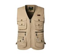 FULUJIDI Vests Men'S Thick Vest With Multiple Pockets Double Layered Vest L Khaki
