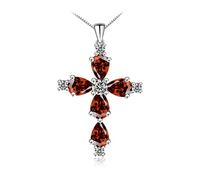 FULULAY Birthstone Cross Religious Pendant Necklace| 18K White Gold Plated Sterling Silver With Created Sapphire/Ruby/Emerald/Amethyst/Garnet, White Gold, Cubic Zirconia
