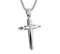 FULULAY Men's Stainless Steel Large Jesus Christ Cross Pendant Necklace With Byzantine Chain 22 24 26 inch,Black/Gold/Silver, Stainless Steel, No Gemstone
