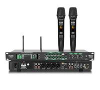 Fuluode FX8-III Digital Mixer Reverberator Microphone KTV Karaoke Audio Processor Anti-howling Digital reverberator(Dual Microphone, Gold)