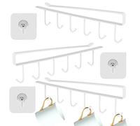 Fulushouxi 3 Pcs Cup Holder Under Cabinet, Kitchen Coffee Tea Cup Mug Holders with 6 Hook, Under Shelf Cabinet Cupboard Glasses Storage Drying Rack Holder with Adhesive Screws - White