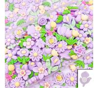 FULUSODO 50pcs Slime Charms Cute Set, Purple Flowers Bulk Mixed Resin Charms Set Ornament Scrapbooking