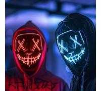 Fulybao 2PCS Halloween LED Masks, Scary Purge Mask, Light Up Masks with 3 Light Modes for Men Women Adults Kids, The Purge Mask for Halloween Costume Party, Cosplay & Horror Props