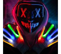 Fulybao Halloween Mask, Scary LED Purge Mask, 3 Modes Light UP Mask & 6 Modes Glow Gloves, 2 Lights Led Halloween Mask, Purge Halloween Costume for Men Women Kids, Cosplay Horror Props Party Gifts
