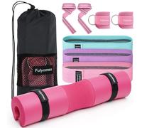 Fulynmen 9Pcs Barbell Pad Set Hip Thrusts Pad Barbell Pad for Hip Thrust Anti Slip Thickened Foam Squat Pad Securing Straps,2 Lifting Strap, 2 Ankle Straps,3 Hip Resistance Bands,Carry Bag Pink