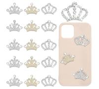 FULZTEY Shiny Crown Rhinestone Embellishments,Alloy Flatback Crystal Accessory for DIY Crafts Silver Gold Mini Crown Crafts 2 Styles Rhinestone Appliques for Phone Case,Wedding Party Decor(15 Pcs)
