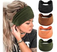 FULZTEY Wide Headbands for Women Neutral Knotted Head Wraps Thick Brown Turbans African Style Hair Bands Elastic Orange Sport Workout Yoga Sweatbands Solid Color Hair Accessories for Female 4pcs