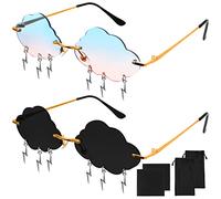 Fumanduo Cloud Sunglasses, 2 Pairs Rimless Vintage Sunglasses Fashion Irregular Clouds Sunglasses with Lightning Tassel for Women Men Party Travel and Photograph