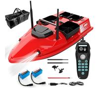 FUMENG Dual Antenna 4 Hoppers Smart RC Fishing Bait Boat,Large Capacity LED Night Light Boat (5200mAh*2)