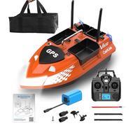 FUMENG Dual Antennas 4 Hoppers Wireless Smart Bait Boat Large Capacity Loading GPS Position Auto Cruise Fishing RC Bait Boat (V802-Orange-12000MAH)