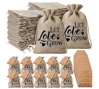 Fumete 100 Set Let Love Grow Seed Packets Wedding Favors for Guests Bulk with Thank You Cards Organizer Burlap Bag and Twine for Bridal Shower Souvenirs Seed Packets Party Gift, No Seeds (Rustic)