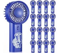 Fumete 12 Pcs Cheer Team Gift Mini Handheld Electric Fans Blue Cheerleader Gift Set, Portable Cheer Electric Fans for Cheerleading Team Party Favors Cheerleader Accessories for Sport Parties