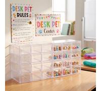Fumete 2 Pack Desk Pet Center Container Boxes with 2 Pcs Adoption Sign Desk Pet Habitats Classroom Prize Game Reward Corner Decorations Gifts for Teacher Education Supplies
