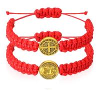 Fumete 2 Pcs Catholic Bracelets Saint Benedict Medal Gifts Adjustable String Bracelets Religious Gifts for Men Women Birthday Holiday, 14 mm/ 0.55 inches, rope and aluminum alloy, rope and aluminum