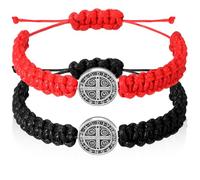 Fumete 2 Pcs Catholic Bracelets Saint Benedict Medal Gifts Adjustable String Bracelets Religious Gifts for Men Women Birthday Holiday, 14 mm/ 0.55 inches, rope and aluminum alloy, rope and aluminum