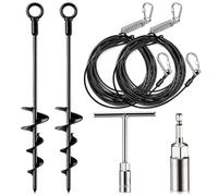 Fumete 2 Set 30ft Dog Tie Out Cable with Stake Heavy Duty Dog Cable for Dogs Outside up to 210 Lbs Leash and Spiral Anchor for Yard Beach Camping Pet Accessories