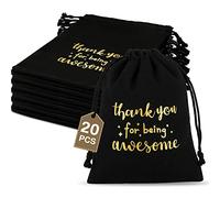 Fumete 20 Pcs Gift Drawstring Bags for Employee Coworker Teacher Colleague, Thank You for Being Awesome Bags, Thank You Gift for Employee Coworker Appreciation(5 x 7 Inch,Black & Gold)