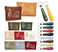 Fumete 20 Pcs Spanish Christian Christmas Gifts Bulk for Women Regalos Cristianos En Español Llavero Cristiano Para Mujer En Español Spanish Bible Verse Makeup Bags Keychain(Christmas Color)