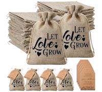 Fumete 25 Set Wedding Favors for Guests Let Love Grow Seed Packets Kraft Thank You Cards Wildflower Design Tag Sack Organizer Burlap Bag and Twine for Bridal Shower Favor, No Seeds (Rustic)