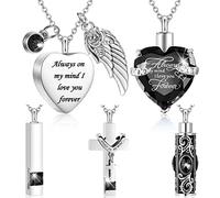 Fumete 5 Pcs Urn Necklace for Ashes Cremation Keepsake Necklace for Ashes of Loved Heart Cross Cubic Stainless Steel Memorial Locket Urn Keepsake Jewelry for Women Men, 5 Styles, as pictures shown