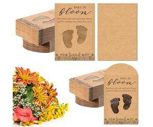 Fumete 50 Pack Baby in Bloom Seed Packets Baby Shower Party Favor for Guest Envelopes Kraft with Clear Window Resealable Seed Organizer Storage Bag for Gender Reveal Party, No Seeds(Footprints)