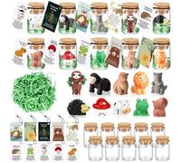 Fumete 50 Set Employee Appreciation Gift Emotional Gift Bulk 10 Styles Resin Animal Desk Pet with Positive Card Bottle Raffia Thank You Favor for Coworker Staff Teacher Student Christmas