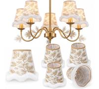 Fumete 6 pcs 3.5 x 5 x 5.5" Xmas Chandelier Lamp Shades, Pine Snowflakes | Small Hardback Xmas Clip on Lamp Shades for Chandeliers Replacement Holiday Home Decor Supply