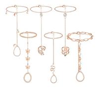 Fumete 6 pcs Finger Ring Bracelet Linked Rhinestone Hand Harness Chain Slave Bracelet with Ring Everyday Jewelry for Women, As shown in the figure, alloy, rhinestone, alloy, rhinestone