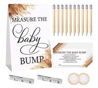 Fumete 65 Pcs Baby Shower Game Set Include Boho Measure the Baby Bump Sign 50 Guessing Cards 10 Pencils 2 Measuring Tapes and 2 Yellow Ribbon for Gender Reveal Party Game