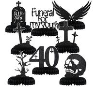 Fumete 8 Pack Death to My 30s Decorations Rip 30s Birthday Decorations Gothic 40th Birthday Honeycomb Centerpieces Goth Table Decor Glitter Funeral for Men Women 40th Party