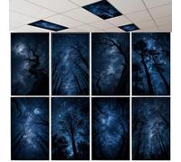 Fumete 8 Pcs Fluorescent Light Covers for Ceiling Lights Classroom 4 x 2 ft Night Forest Magnetic Ceiling Light Covers Galaxy Forest Fluorescent Filter Shade for Classroom Office Library Home Decor