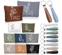 Fumete Christian Gifts for Women, Inspirational Bible Keychain and Boho Linen Makeup Bag, Religious Mother's Day Gift for Church Sunday School Teacher, Boho colour