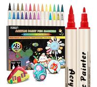 FUMILE 28 Colors Dual Tip Acrylic Paint Pens, Paint Pens Paint Markers With Extra Fine Tip and Brush Tip for Wood, Rock, Plastic, Glass, Ceramic, Canvas, Paper.Paint Markers for DIY Craft and Gifts