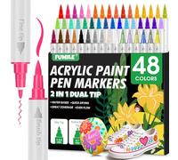 FUMILE 48 Colors Dual Tip Acrylic Paint Pens,Paint Markers With Extra Fine Tip and Brush Tip for Wood, Rock, Glass, Ceramic, Canvas, Paper.Paint Markers for DIY Craft,Pumpkin and Christmas