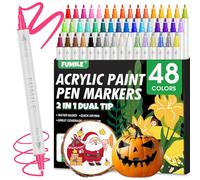 FUMILE 48 Colors Dual Tip Acrylic Paint Pens,Paint Markers With Extra Fine Tip and Brush Tip for Wood, Rock, Glass, Ceramic, Canvas, Paper.Paint Markers for DIY Craft,Pumpkin and Christmas