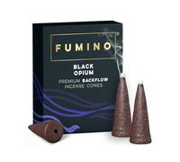 Fumino Black Noir Backflow Incense Cones 15 Pack - Natural Masala Cones for Waterfall Cascade Smoke & Meditation, Deep Woody & Musky Scent, Hollow-Core for Backflow Burners