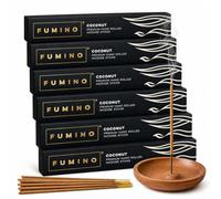 Fumino Coconut Incense Sticks 84 Pack 6 Boxes 90g - Handmade Masala Agarbatti Joss Sticks, Natural Low-Smoke Incense for Relaxation & Meditation, Sweet & Tropical Scent