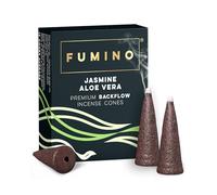 Fumino Jasmine Aloe Vera Backflow Incense Cones 15 Pack - Natural Masala Cones for Waterfall Cascade Smoke & Meditation, Floral & Green Scent, Hollow-Core for Backflow Burners