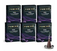 Fumino Oudh Backflow Incense Cones 90 Pack 6 Boxes - Natural Masala Cones for Waterfall Cascade Smoke & Meditation, Rich Woody Resin Scent, Hollow-Core for Backflow Burners