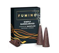 Fumino Simply Sandalwood Backflow Incense Cones 15 Pack - Natural Masala Cones for Waterfall Cascade Smoke & Meditation, Warm Woody Scent, Hollow-Core for Backflow Burners