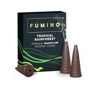 Fumino Tropical Rainforest Backflow Incense Cones 15 Pack - Natural Masala Cones for Waterfall Cascade Smoke & Meditation, Fresh Green & Citrus Scent, Hollow-Core for Backflow Burners