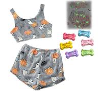 FUMIOS Spooky Vest Pajama Set, 2024 New Halloween Glow-in-the-Dark Vest Pajamas Set, Cute Cozy Flannel Pumpkin & Ghost PJS Shorts Women (Gray,M)