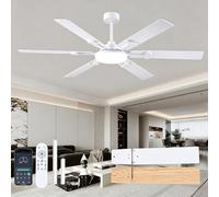 FUMLTP 66 inch Large Ceiling Fans with Lights，White Low Profile Ceiling Fan with light and Remote Control，3 CCT Dimmable，Quiet DC Motor，Indoor/Outdoor Ceiling Fan for Bedroom Living Room Patio,Porch.