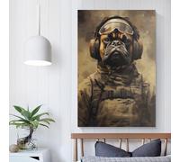 FUmoney Boxer Dog Soldier Vintage Wall Decor Poster House Oil Painting Boho Rustic Wall Poster for Bedroom Living Room Decor 08x12inch(20x30cm)