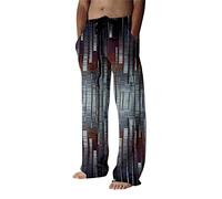 FUMOOD Mens Casual Pants Cotton Linen Tapered Leg Drawstring Rainbow Color Loose Fit Summer Plus Size Yoga Beach Pants Fashion 3D Printed Lounge Trousers with Pockets