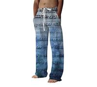 FUMOOD Mens Casual Pants Cotton Linen Tapered Leg Drawstring Rainbow Color Loose Fit Summer Plus Size Yoga Beach Pants Fashion 3D Printed Lounge Trousers with Pockets