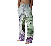 FUMOOD Mens Casual Pants Cotton Linen Tapered Leg Drawstring Rainbow Color Loose Fit Summer Plus Size Yoga Beach Pants Fashion 3D Printed Lounge Trousers with Pockets