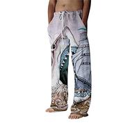 FUMOOD Mens Casual Pants Cotton Linen Tapered Leg Drawstring Rainbow Color Loose Fit Summer Plus Size Yoga Beach Pants Fashion 3D Printed Lounge Trousers with Pockets