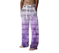 FUMOOD Mens Casual Pants Cotton Linen Tapered Leg Drawstring Rainbow Color Loose Fit Summer Plus Size Yoga Beach Pants Fashion 3D Printed Lounge Trousers with Pockets